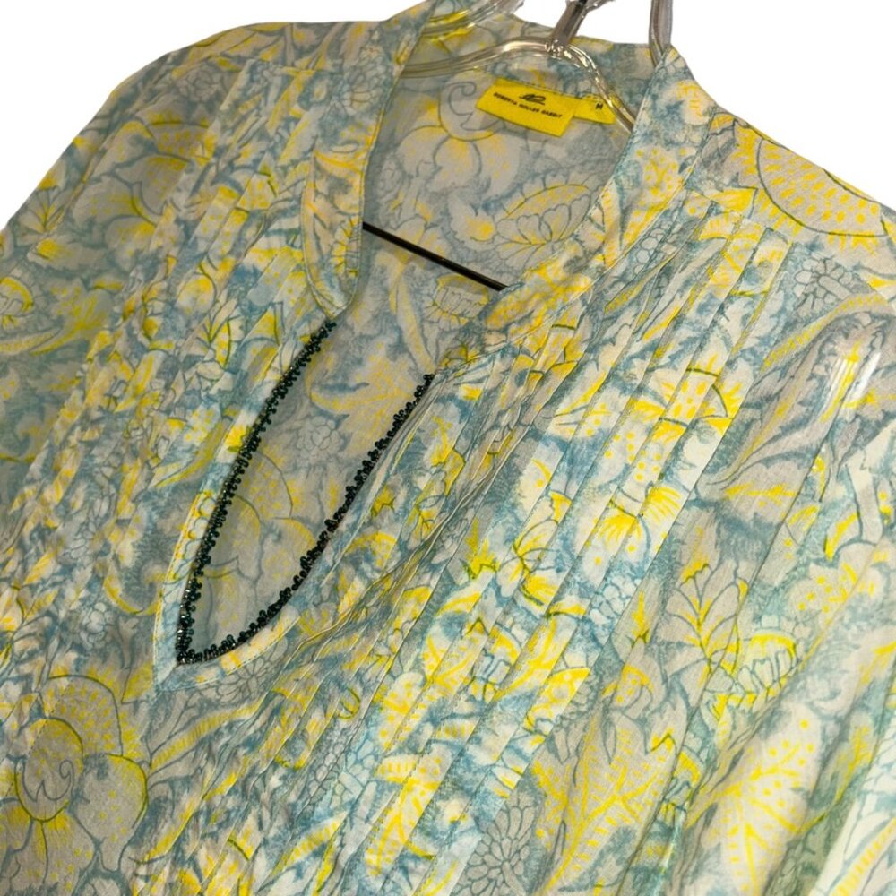 Roberta Roller Rabbit NEW blue neon yellow floral print beaded trim tuni… - Picture 5 of 6